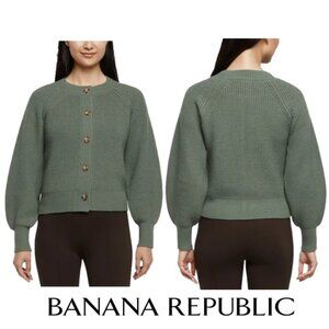 NWT Banana Republic Women's Button Front Balloon Sleeves Cardigan, Green